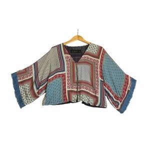 Zara Patchwork Jacket Top Boho Multicolor Full‎ Zipper Kimono Sleeve Boho  XS